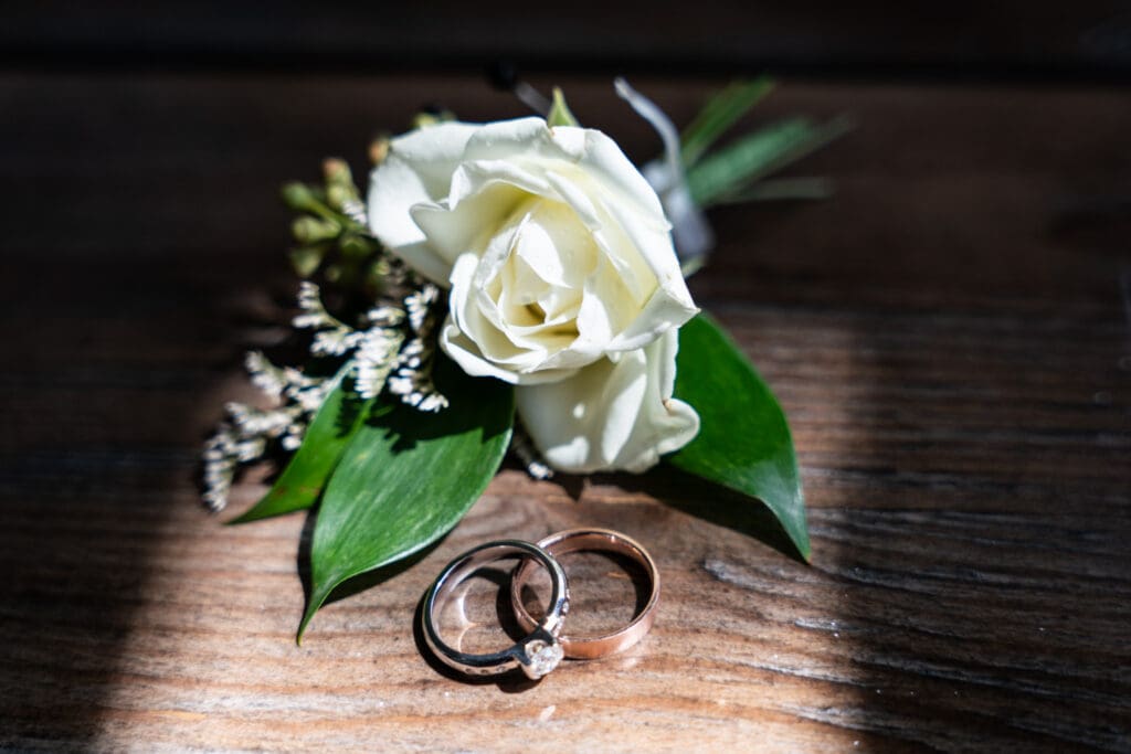 Wedding rings and flowe