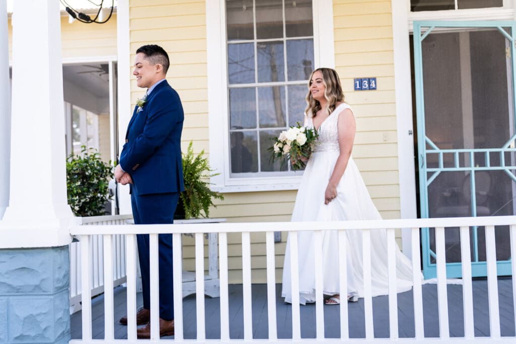 Brides first look in Bay St. Louis, Mississippi