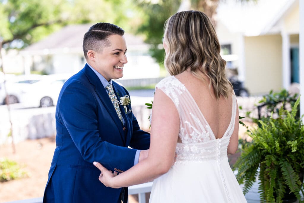 Two brides in Bay St. Louis on porch