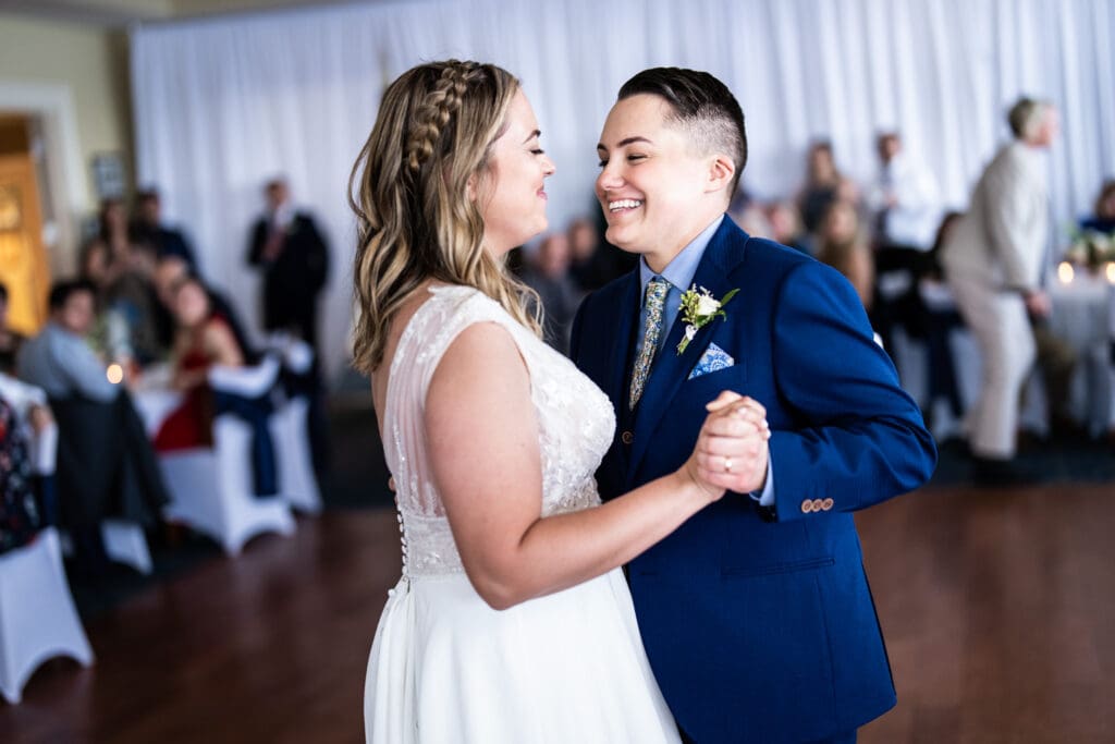 Couple dances at Bay Waveland Yacht Club wedding reception