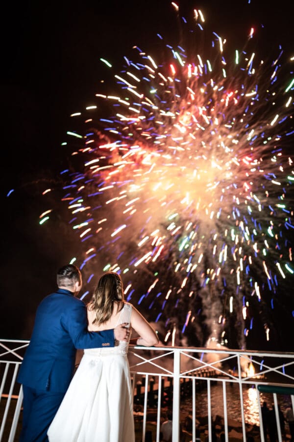 Couple watches fireworks show