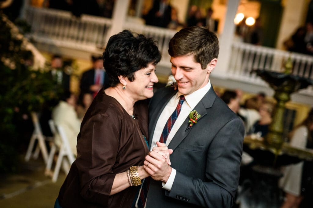 Groom and mother dance at Beauregard-Keyes House