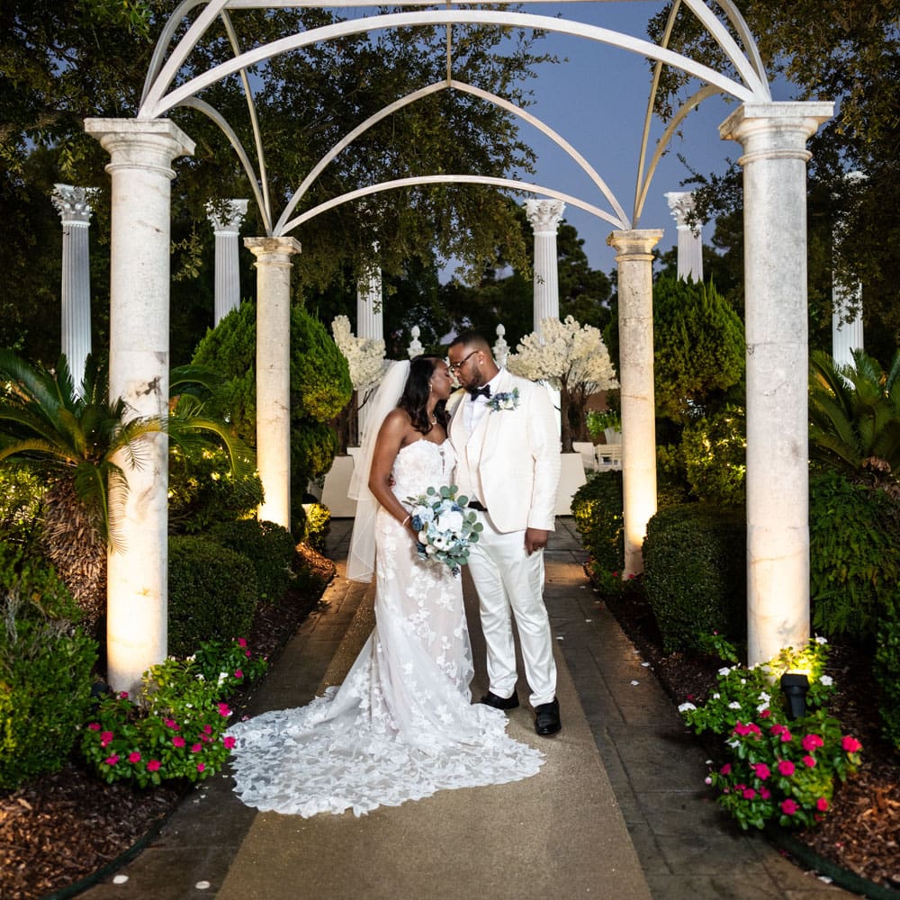 Portrait of bride and groom at Champagne Palace wedding