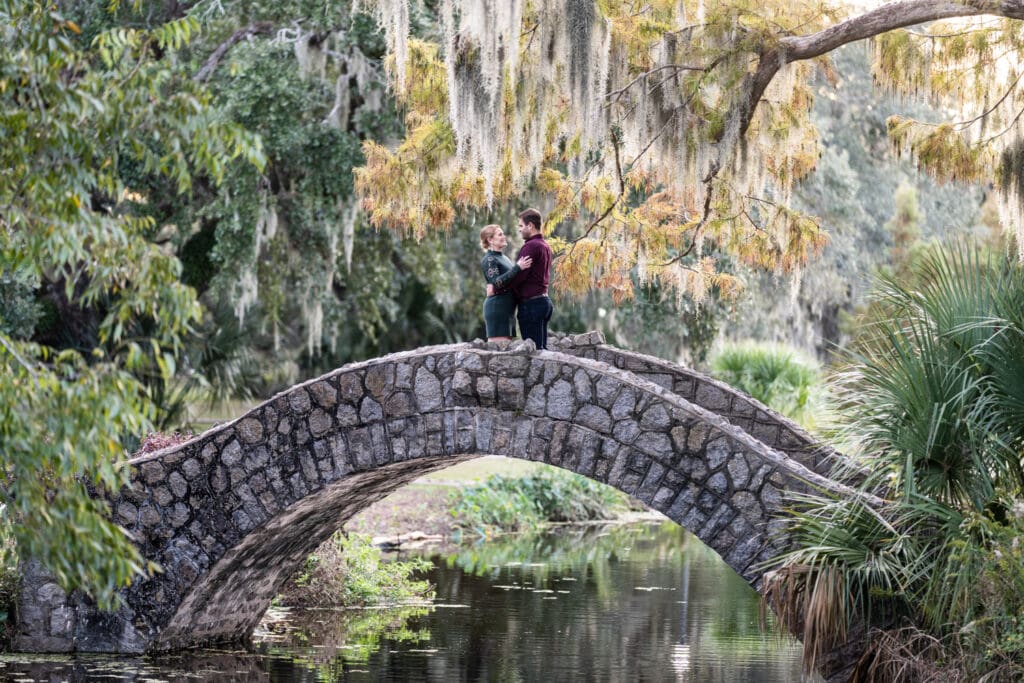 Engagement portrait on the Langles Bridge in City Park