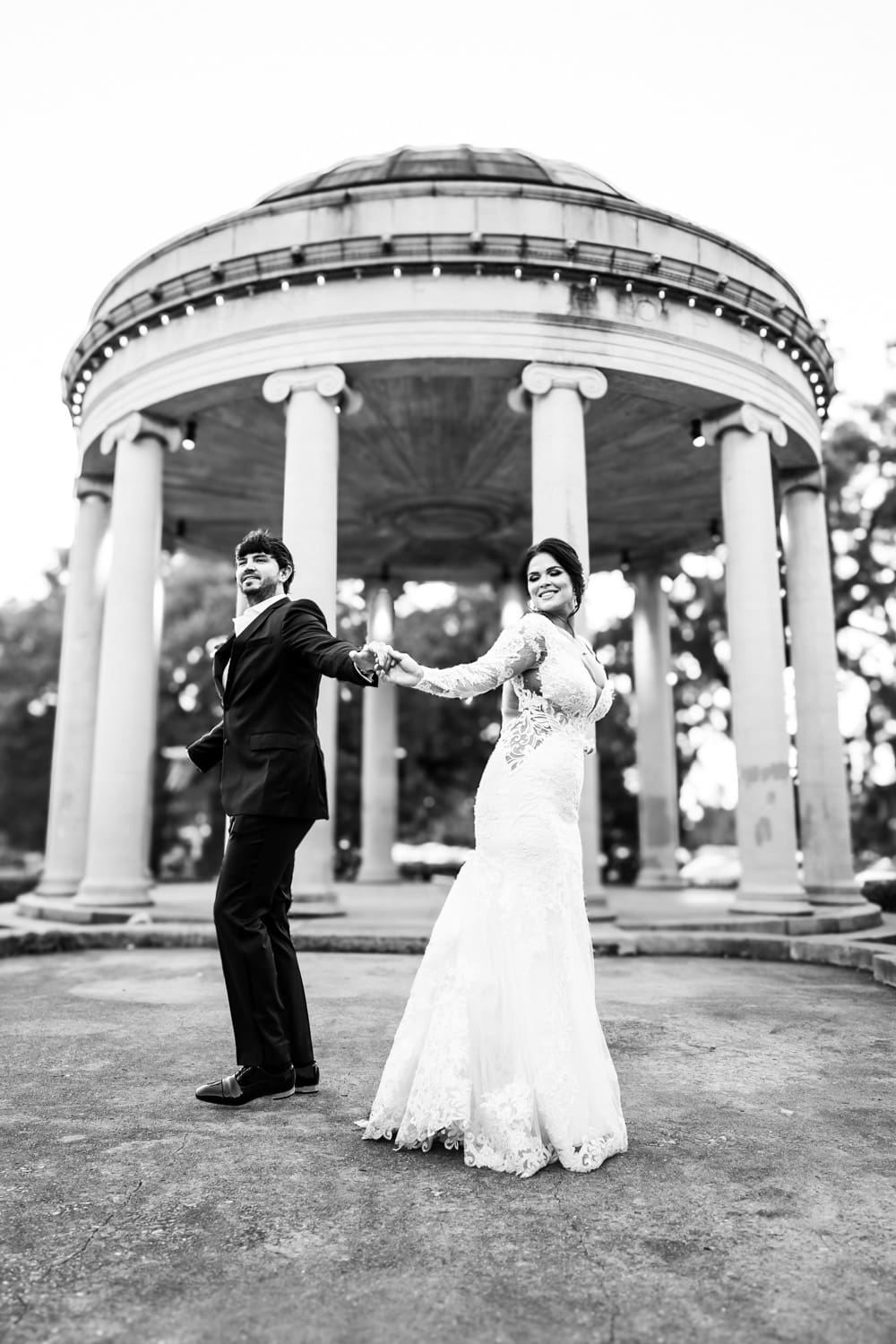 Bride and groom dance at City Park