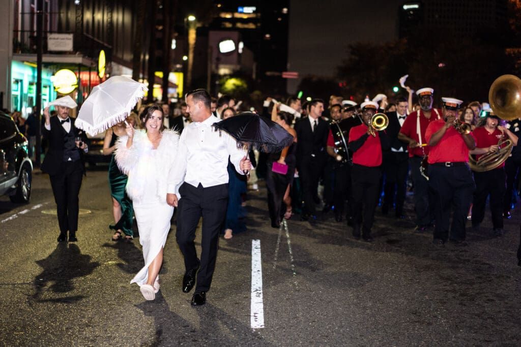 Second line parade in downtown New Orleans