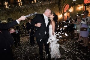 Confetti cannon send-off at Marché wedding in New Orleans