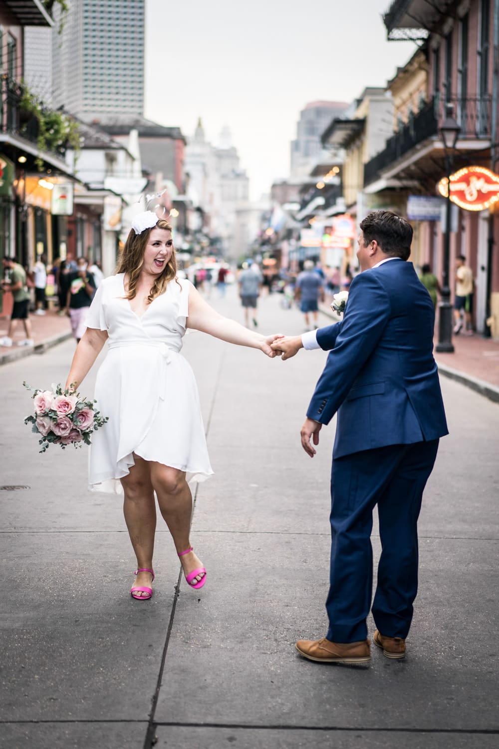 Bride and groom dancing on Bourbon Street