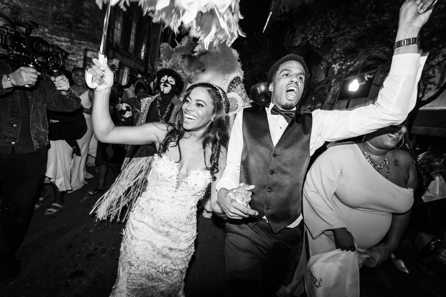 Second line parade at Doubletree Hotel wedding in New Orleans