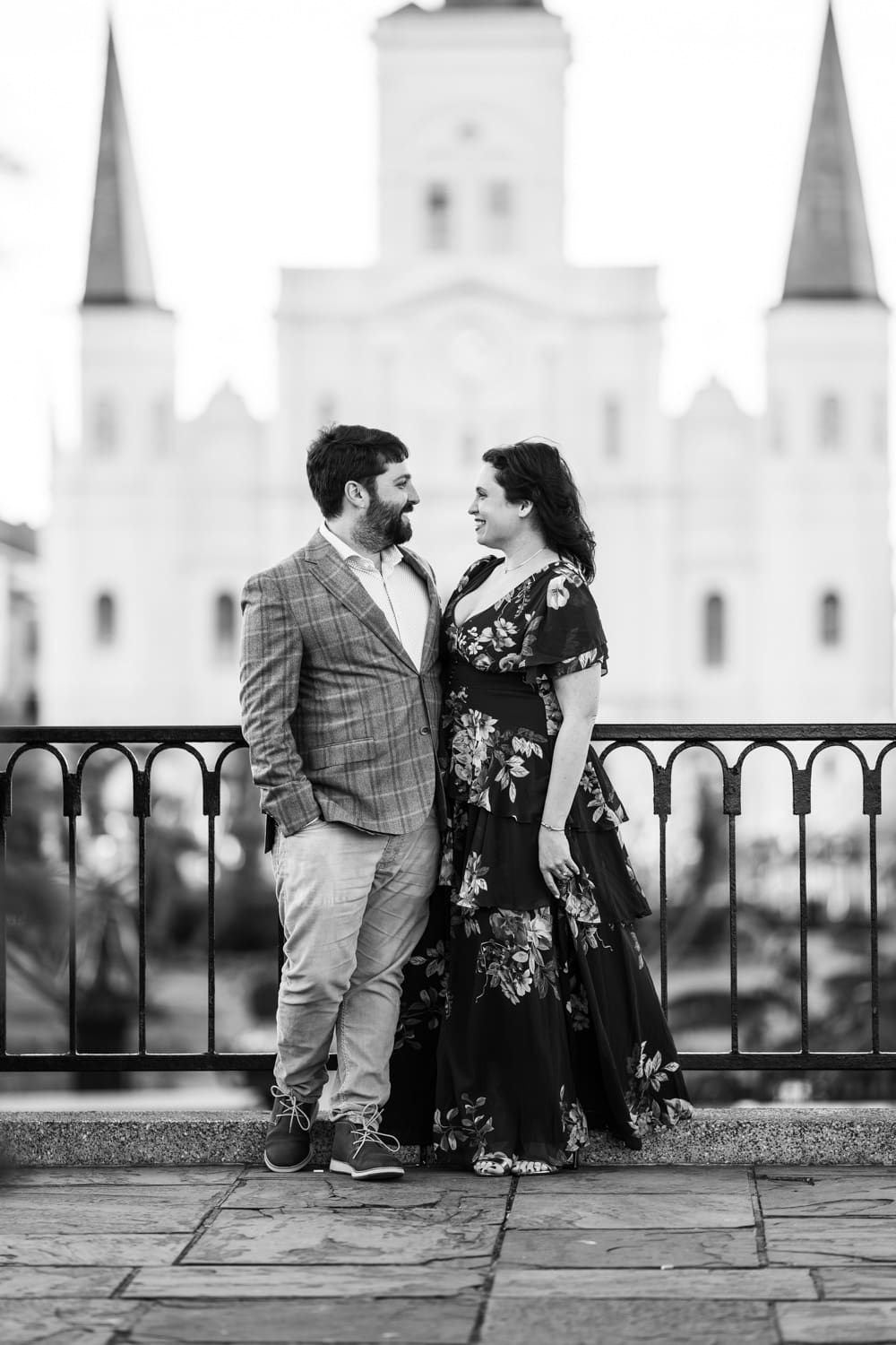 Engagement portrait couple in French Quarter