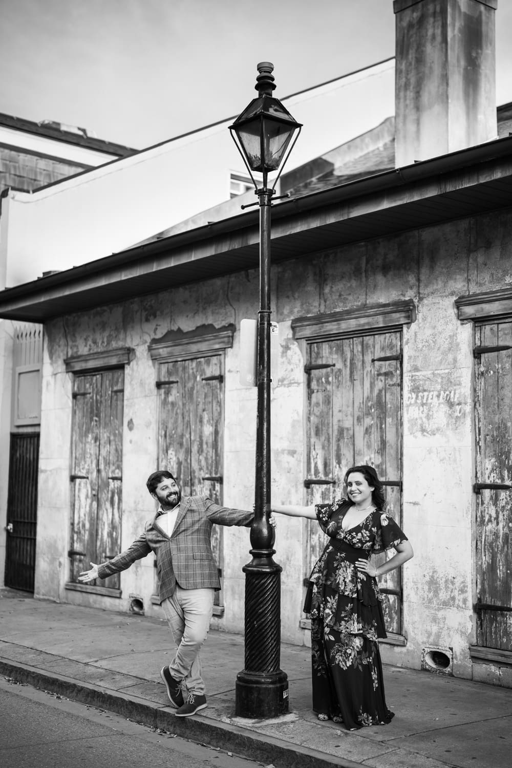 Engagement portrait couple in French Quarter