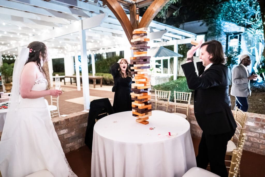 Wedding guests playing Jenga