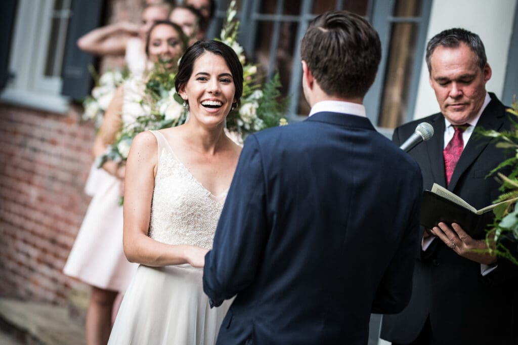 Bride smiles at Hermann-Grima House wedding ceremony