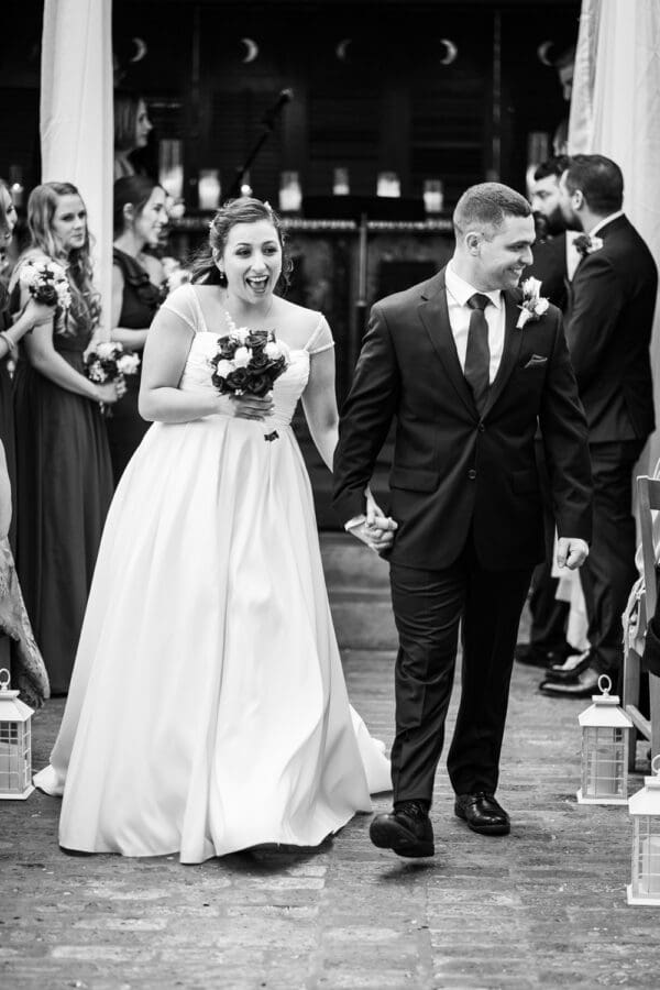 Bride and groom walking down the aisle at House of Blues wedding ceremony