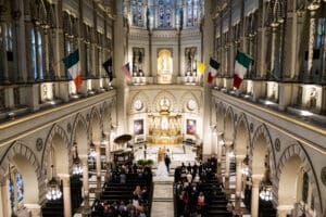 Wide angle photo of Immaculate Conception Church in New Orleans taken from choir loft