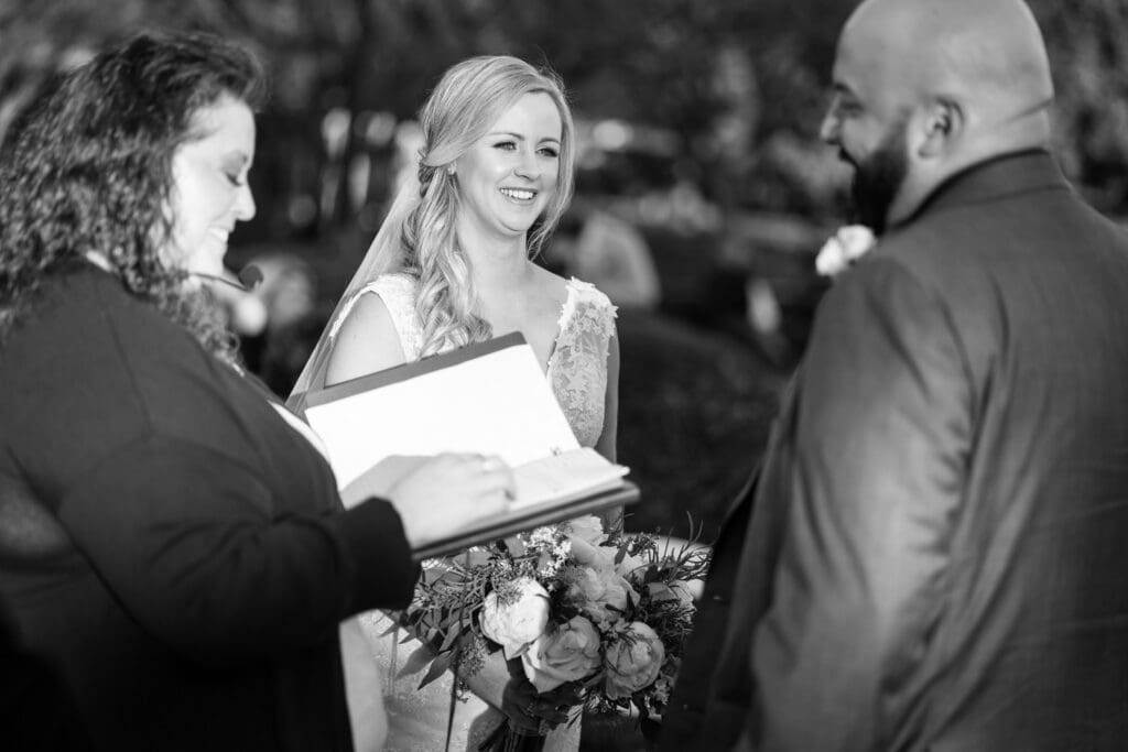 Bride smiles during ceremony