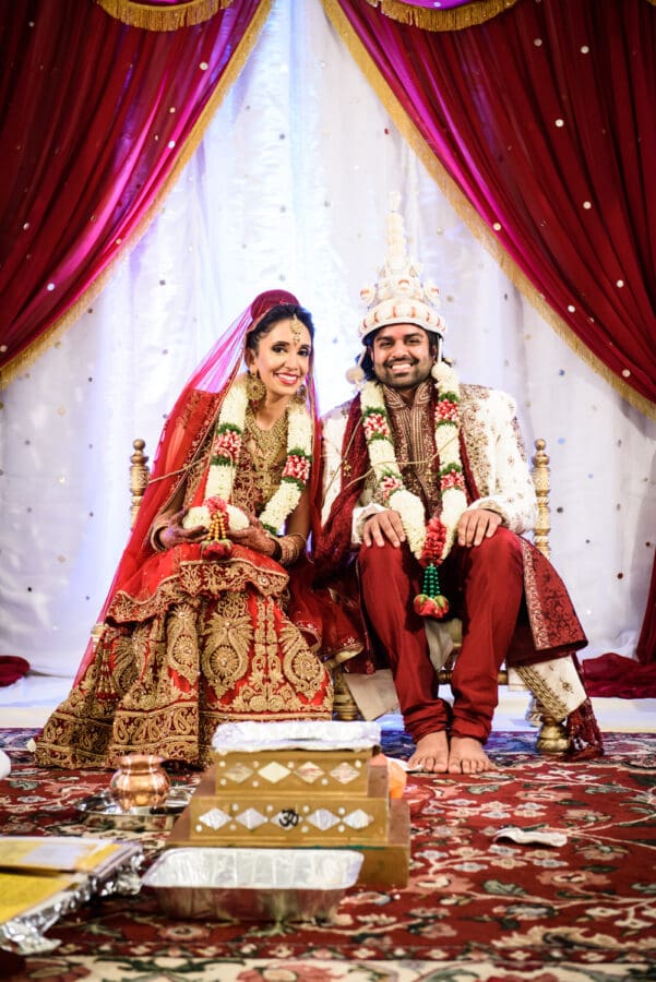 Bride and groom during Indian wedding ceremony