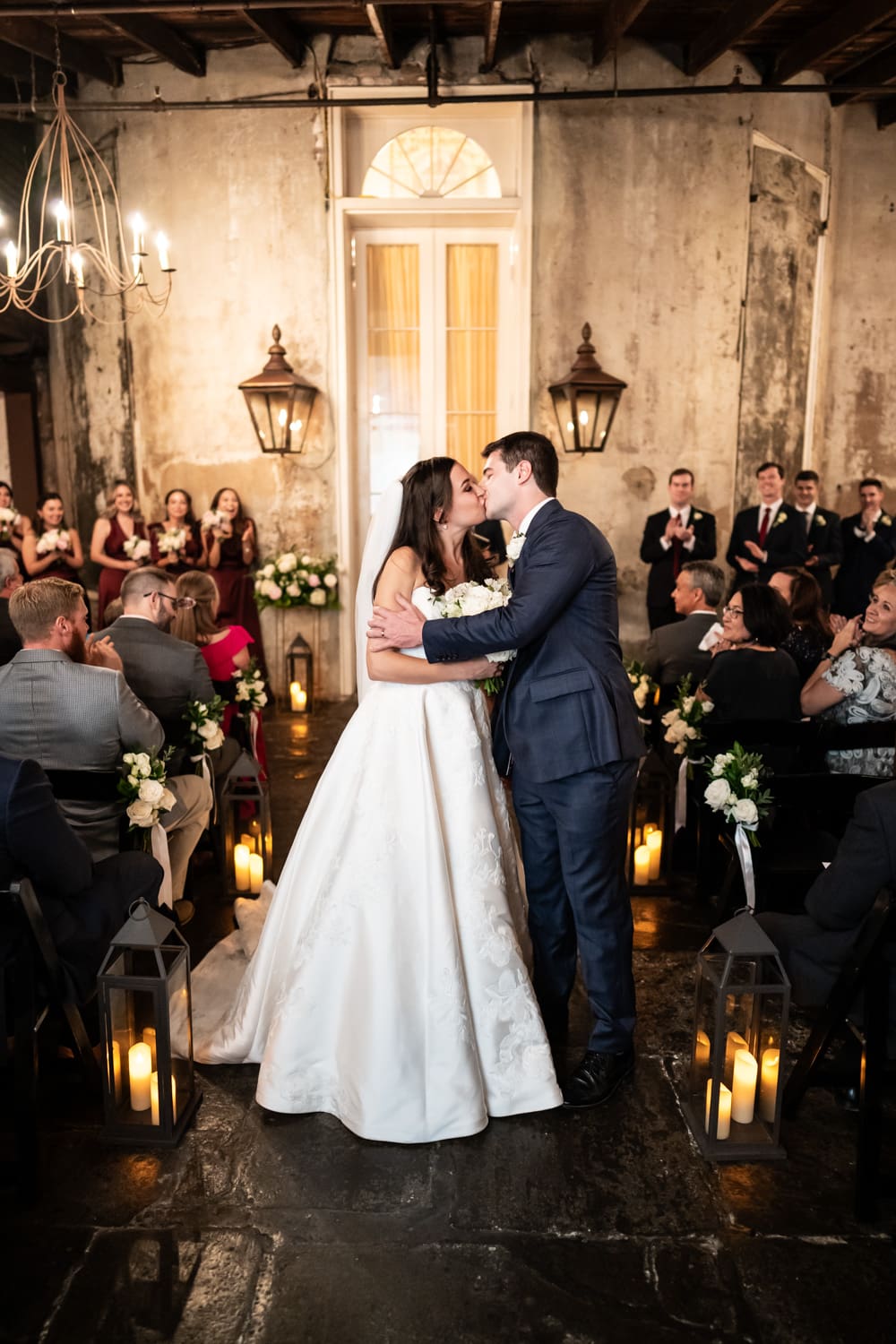 Bride and groom kissing at Latrobe's on Royal