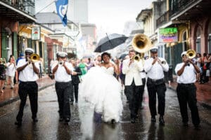 Wedding second line parade in the rain