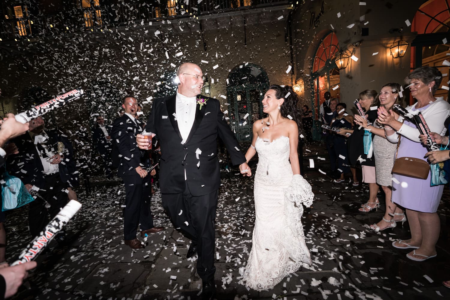 Confetti cannon send-off at Marché wedding