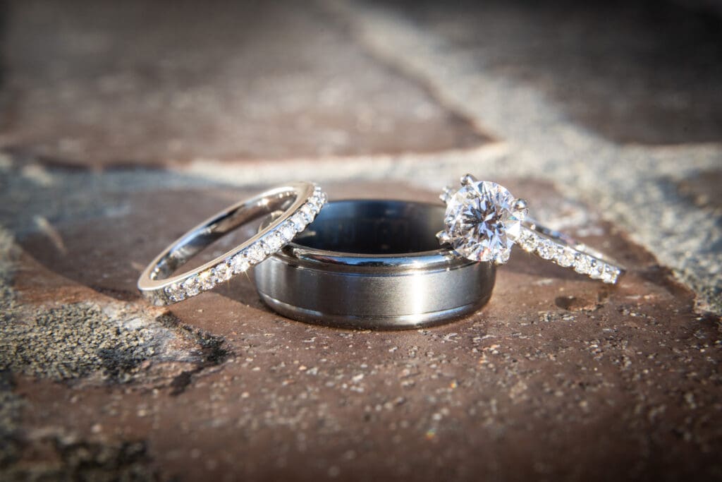 Wedding rings on brick