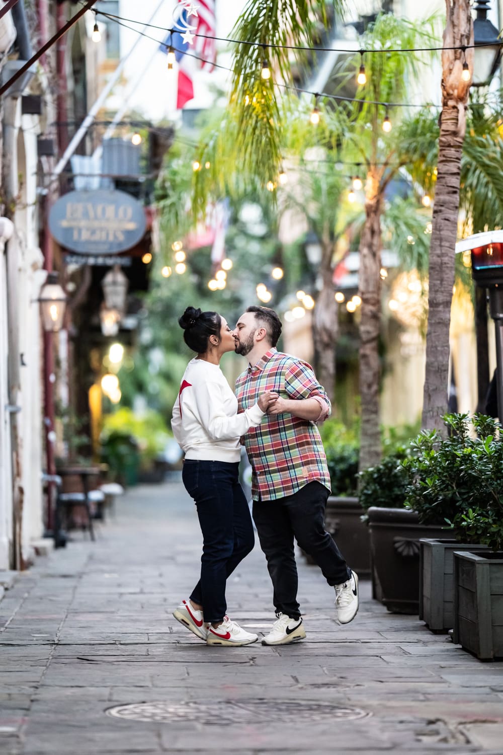 Engagement portrait couple in French Quarter