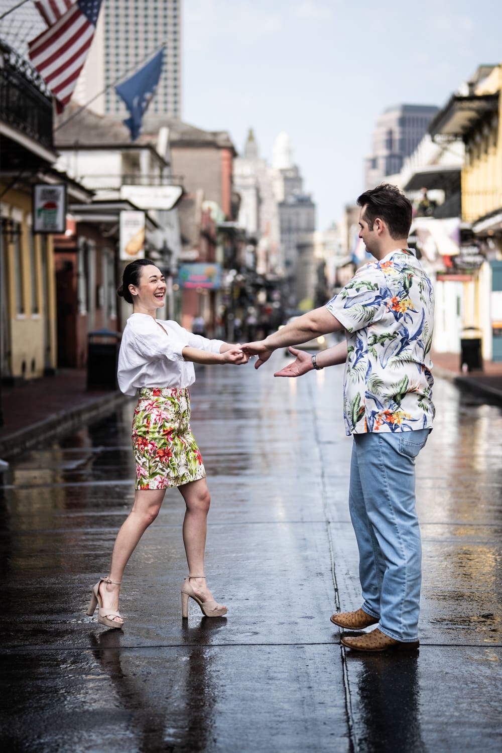 Couple dancing in the middle of Bourbon Street