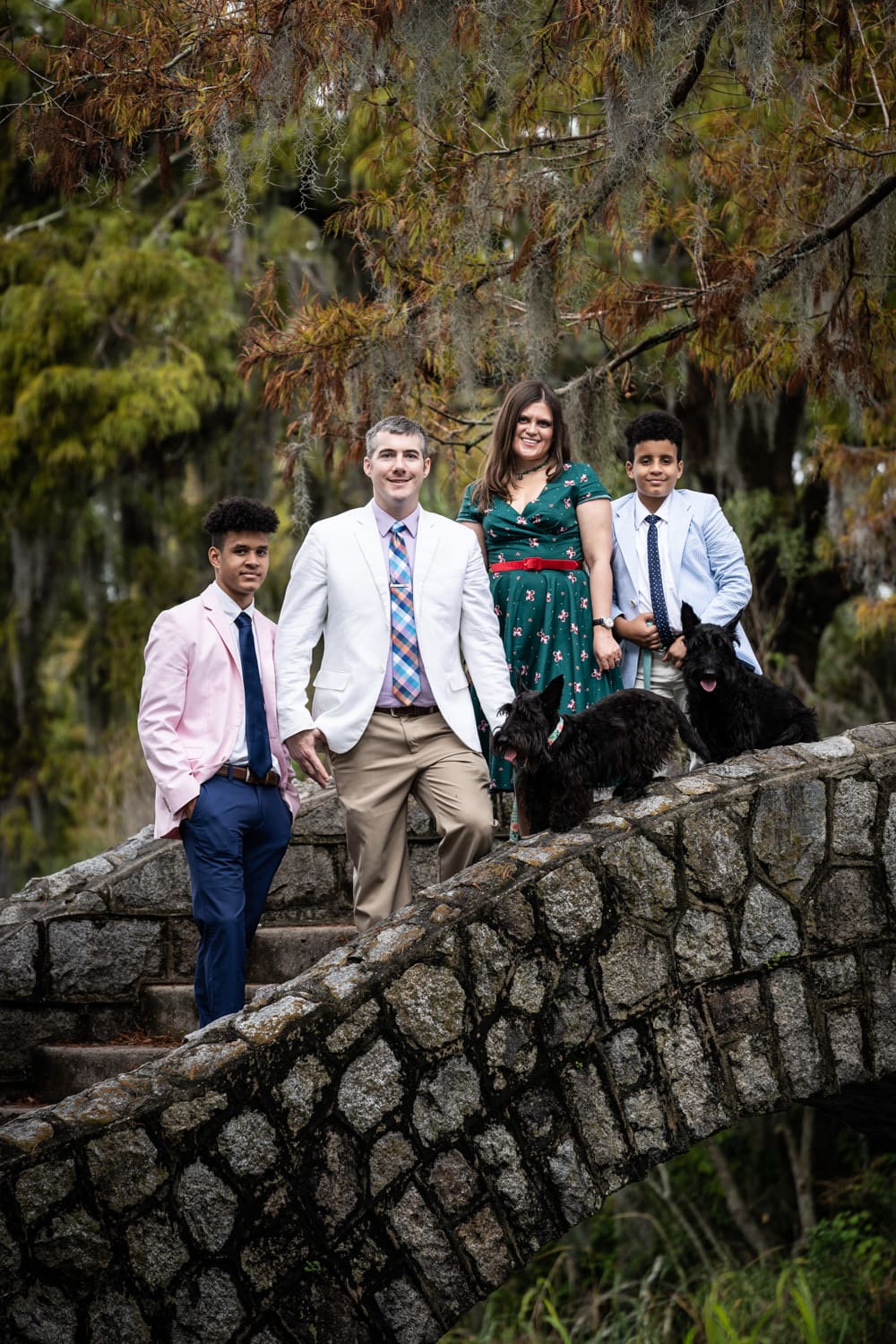 Family portrait on Langles Bridge in New Orleans City Park