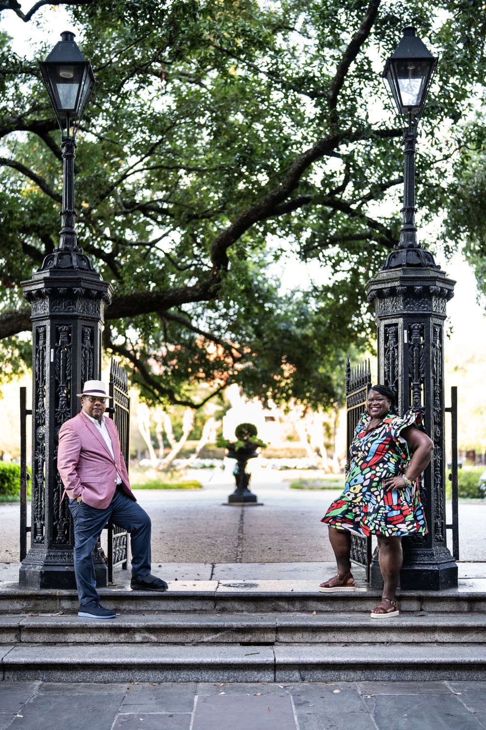 Couple at gates to Jackson Square