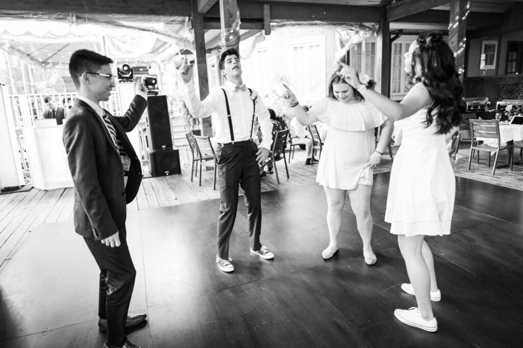 Wedding guests dancing