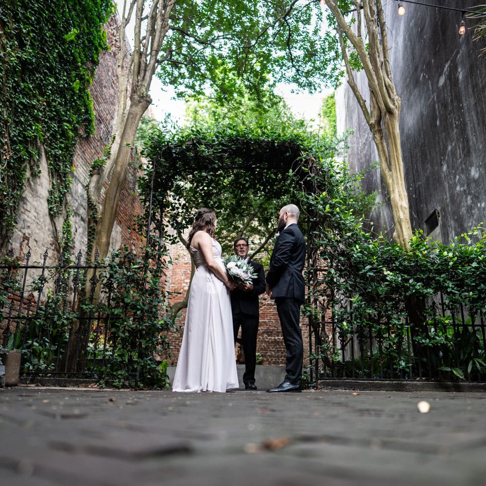 Couple eloping at the Pharmacy Museum in New Orleans