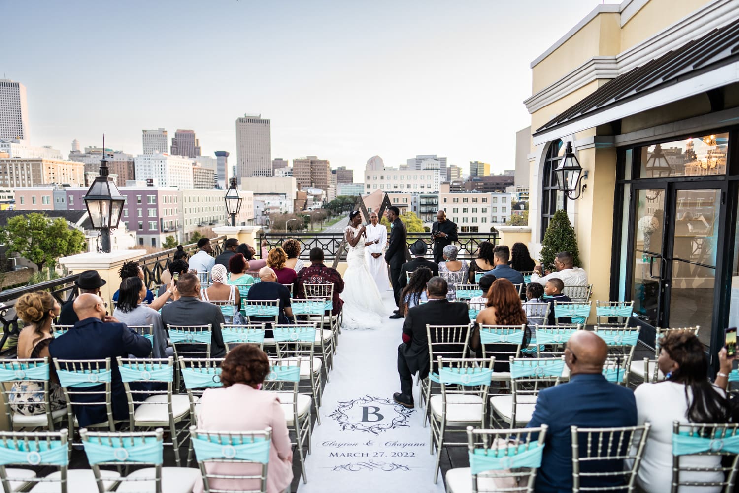 Outdoor wedding ceremony at Rooftop on Basin in New Orleans