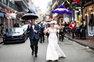 Second line wedding parade down Bourbon Street