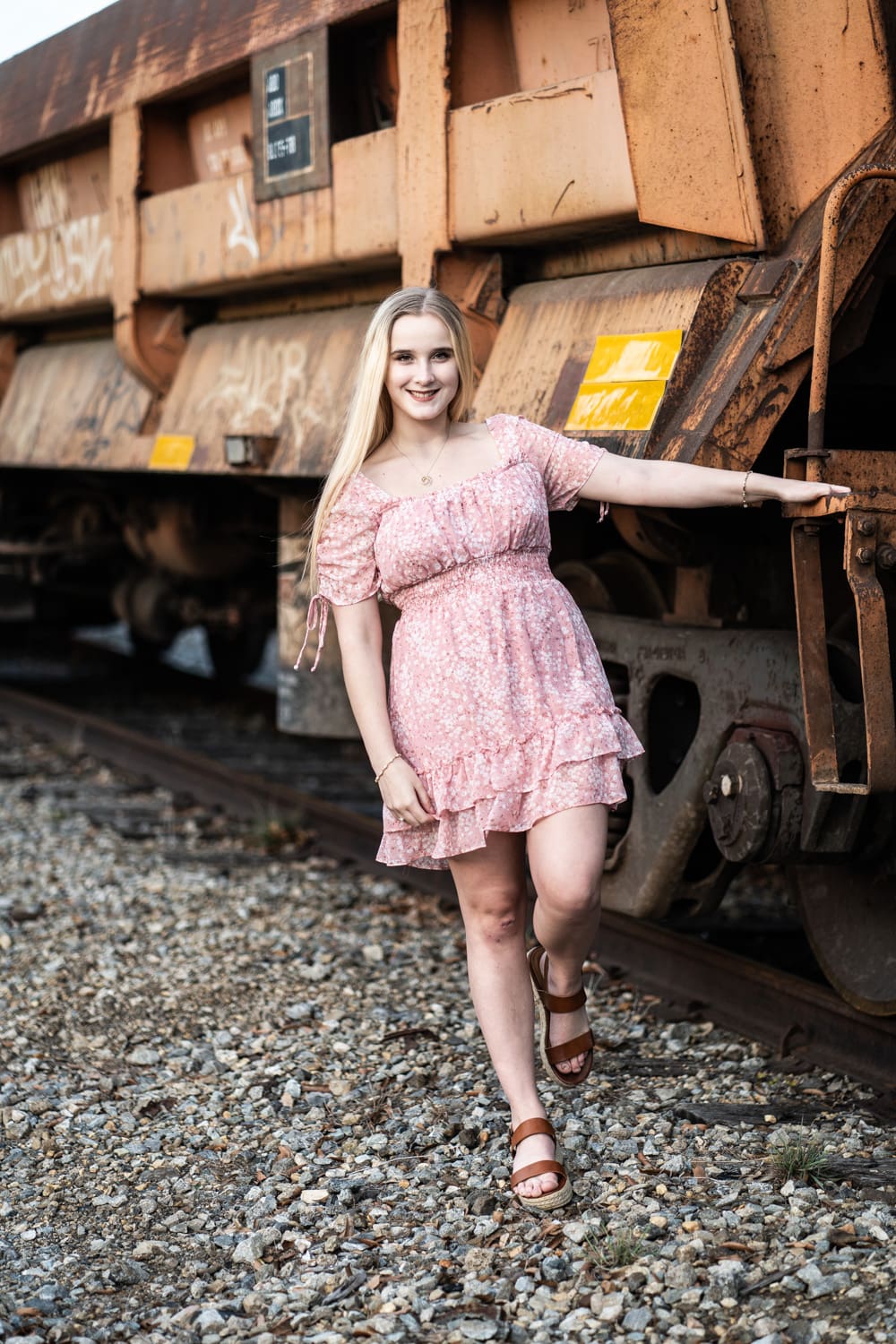 Slidell senior portrait by old rail car