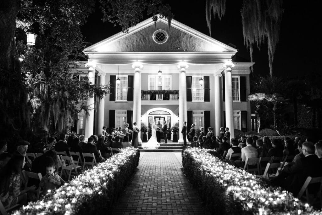 Night wedding ceremony at Southern Oaks
