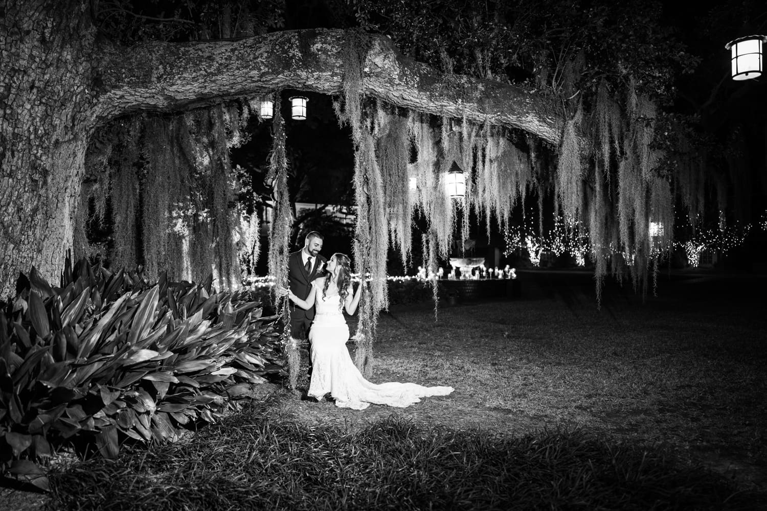 Couple on swing at Southern Oaks wedding