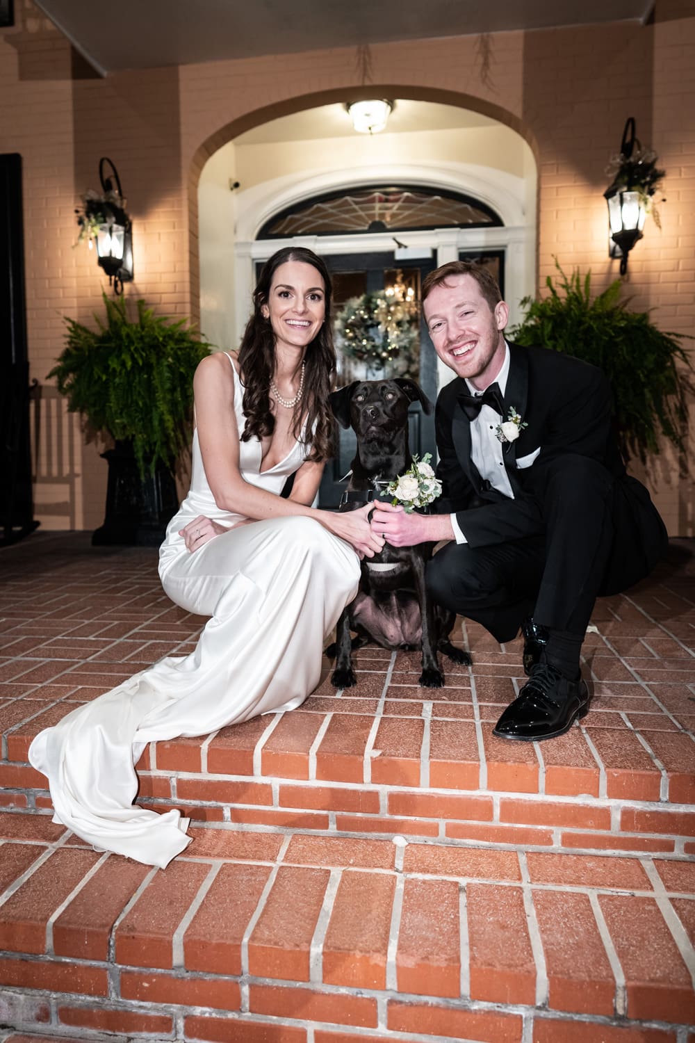 Couple with dog at Southern Oaks wedding