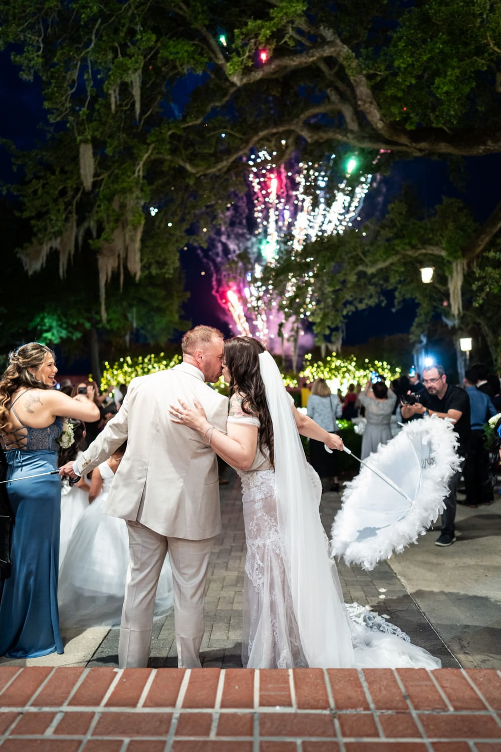 Couple watching fireworks at Southern Oaks wedding