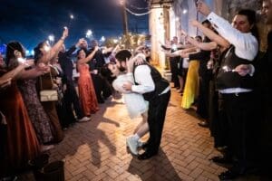 Sparkler send off at Race and Religious wedding in New Orleans