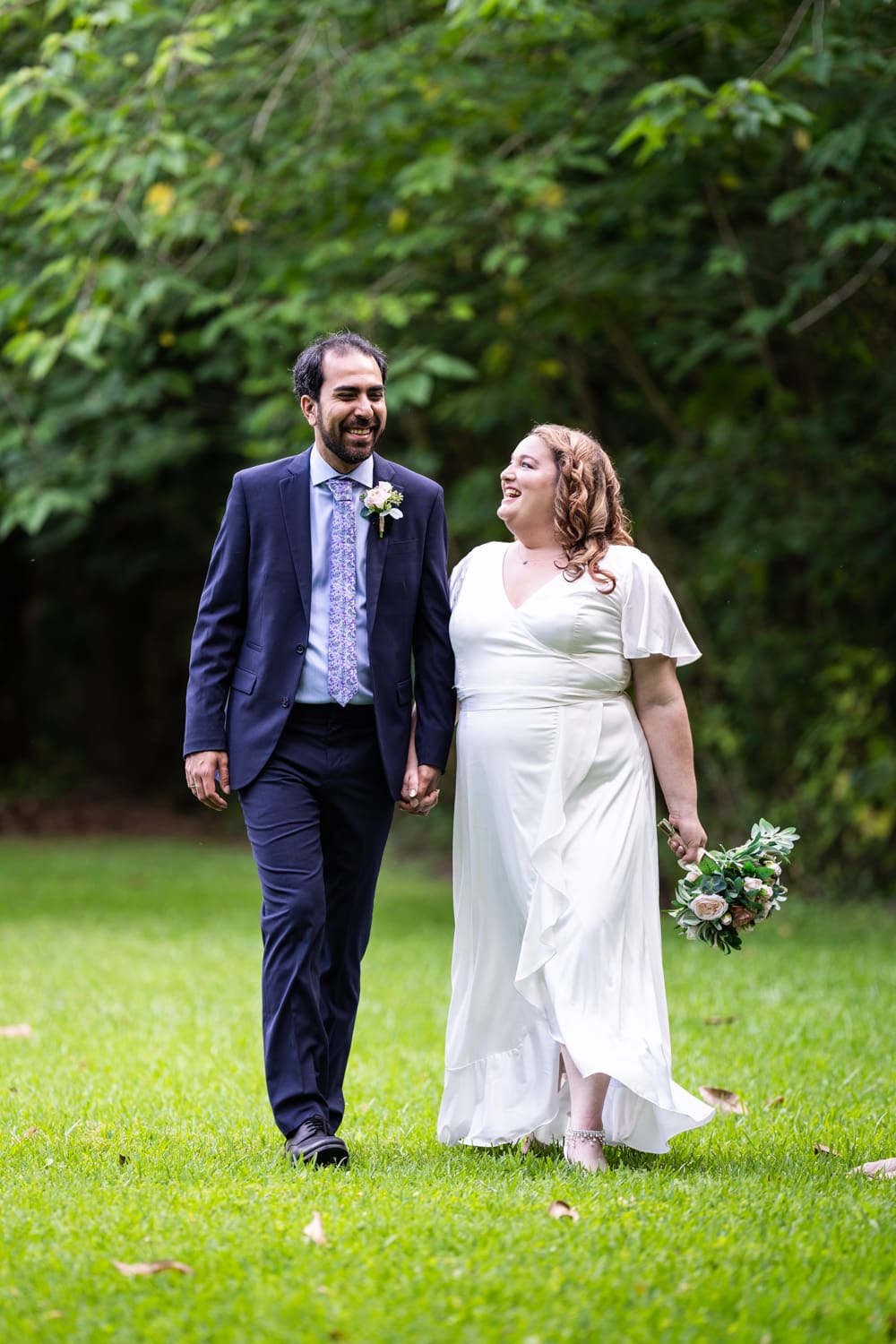 Bride and groom walking