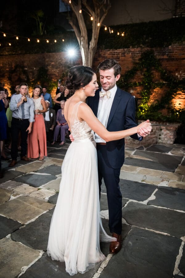 Bride and groom have first dance at Broussard's wedding reception