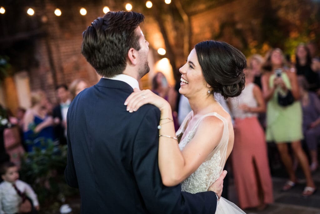 Bride and groom dance at Broussard's wedding reception