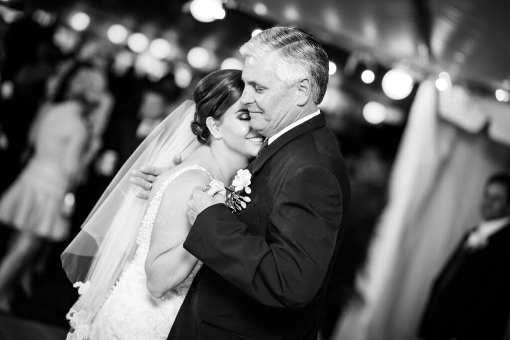 Bride and father dance at Grass Lawn wedding in Gulfport