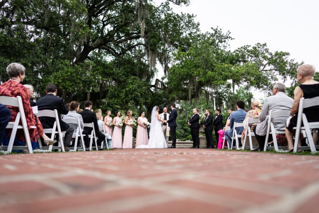 Wedding ceremony at Camellia Gardens Pavilion of the Two Sisters