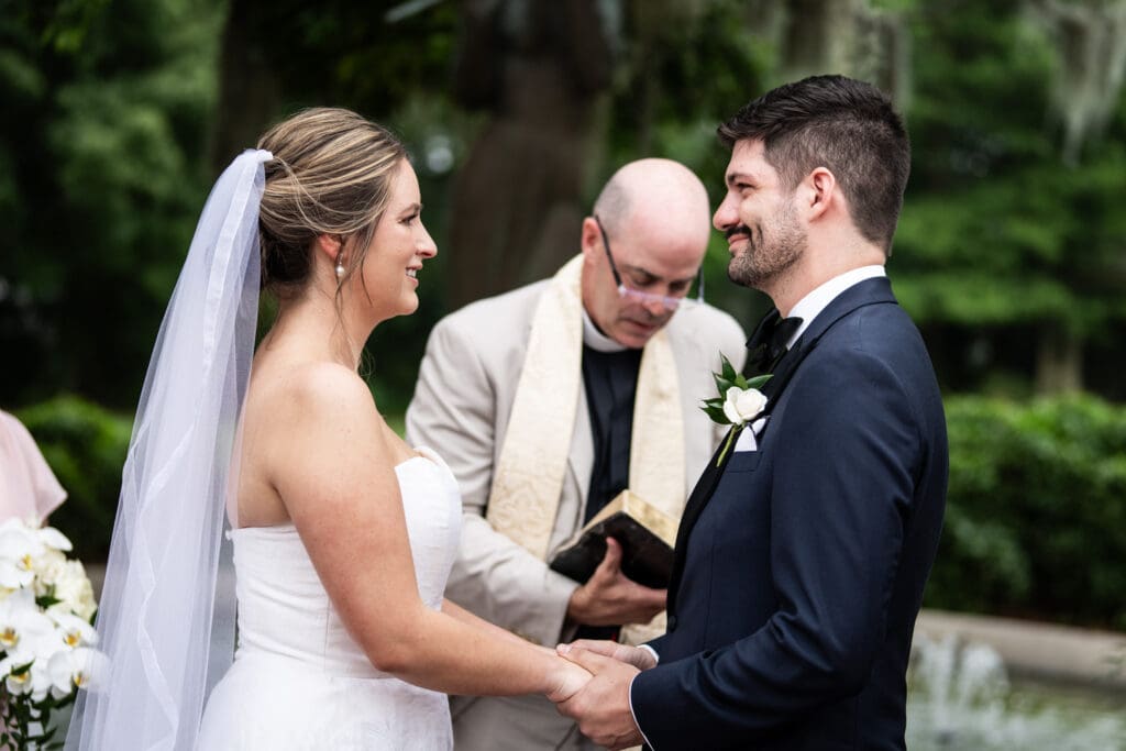 Bride and groom at Camellia Gardens wedding ceremony