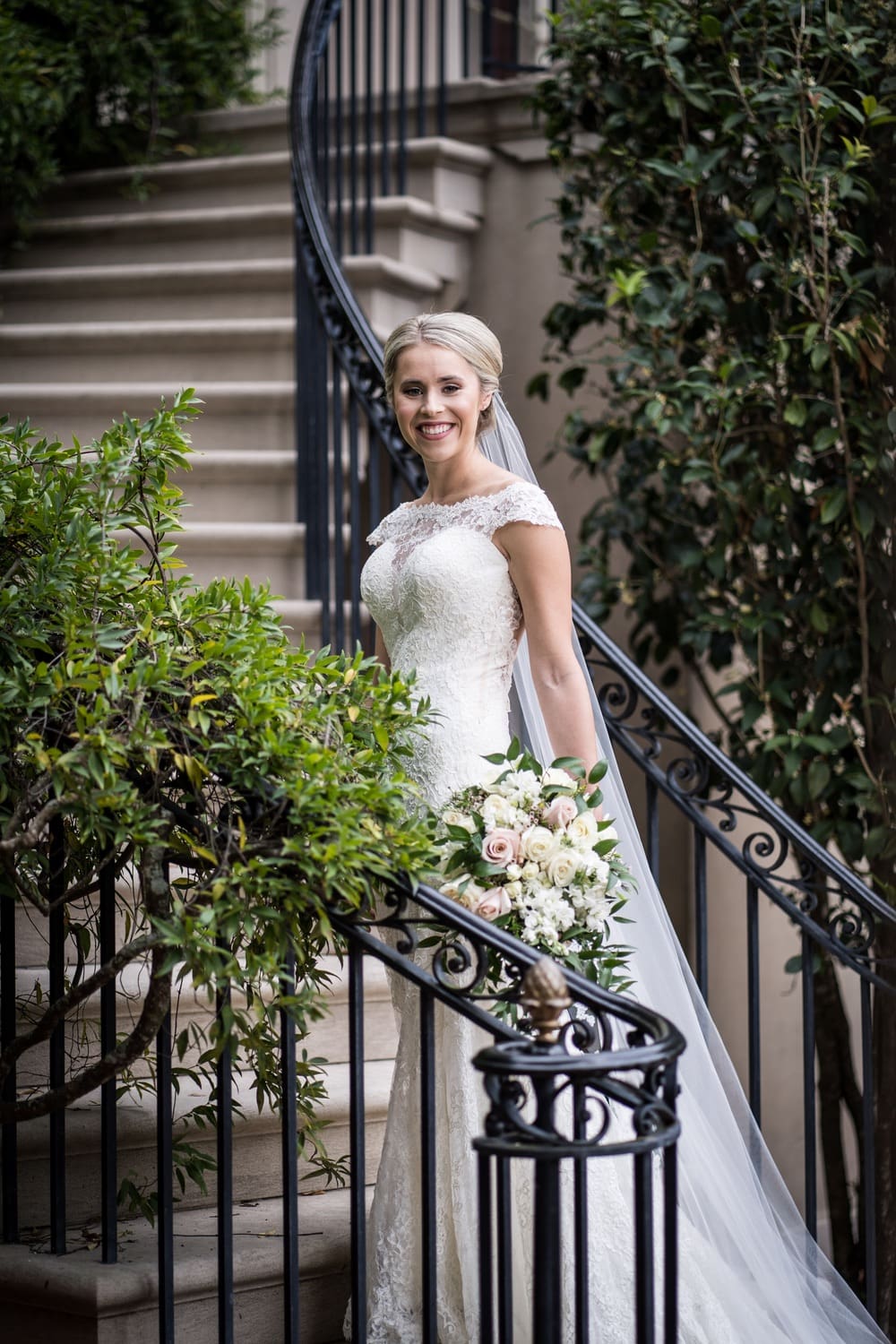 Bridal portrait at Longue Vue House and Gardens in New Orleans