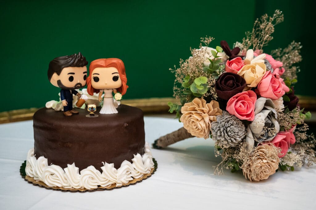 Wedding cake with custom Funko Pop toppers