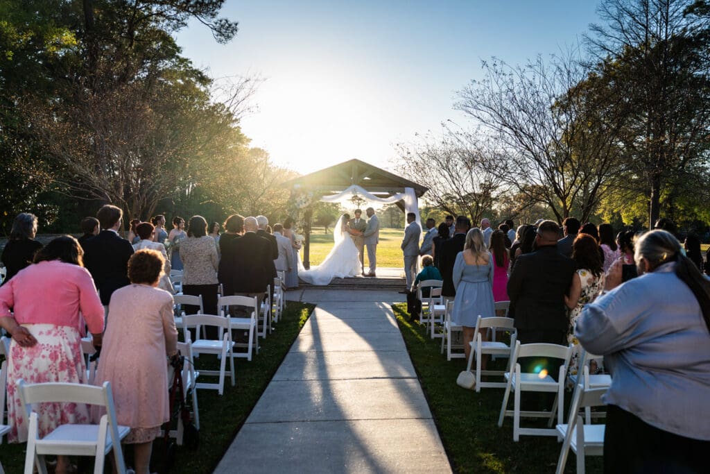 Wide view of wedding ceremony at the Sadie Jane in Slidell