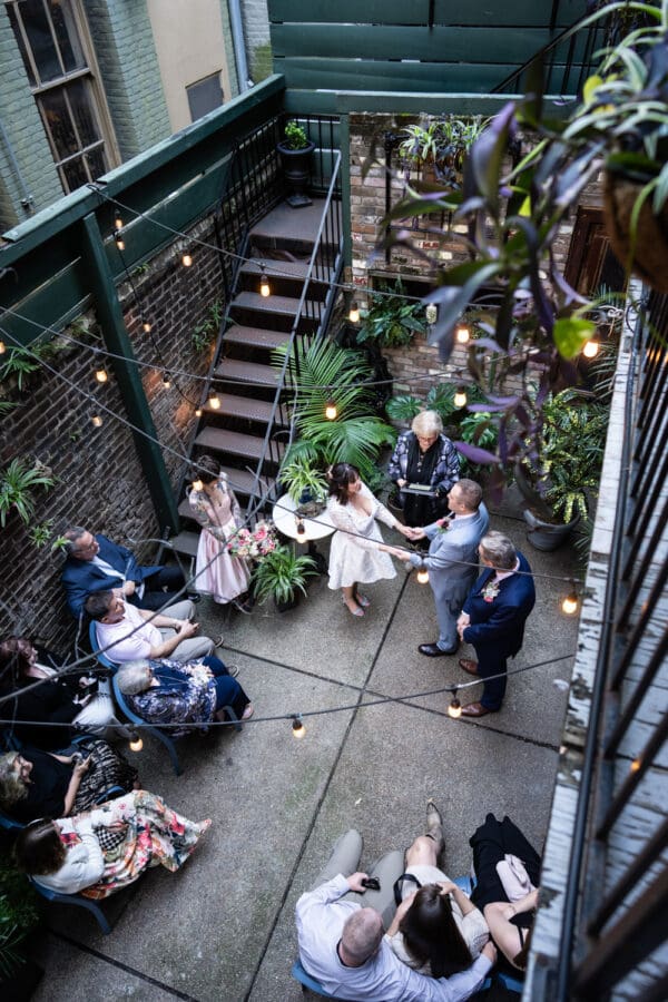 Elevated view of Swoop-Duggins House wedding ceremony