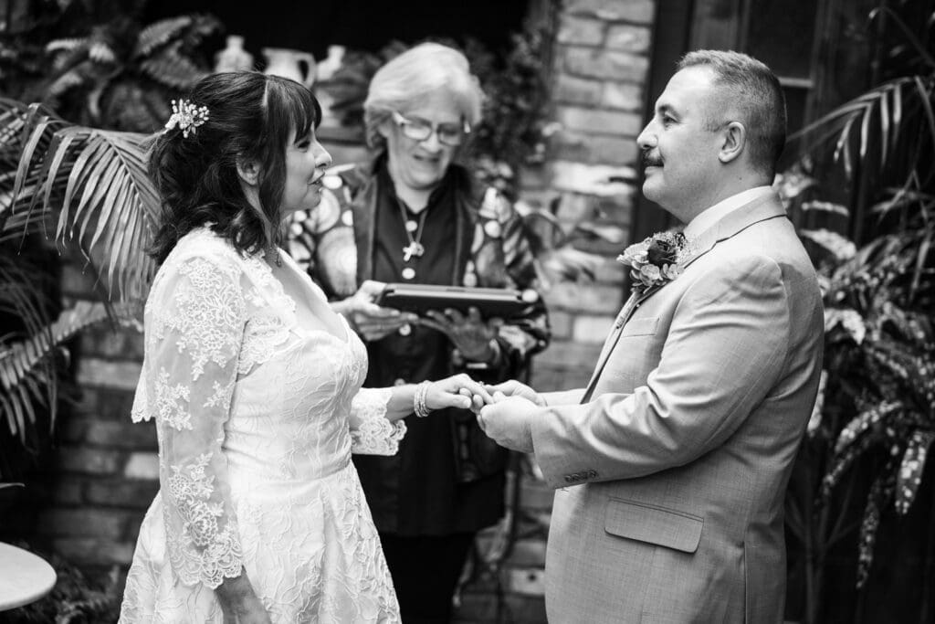 Bride and groom exchange rings